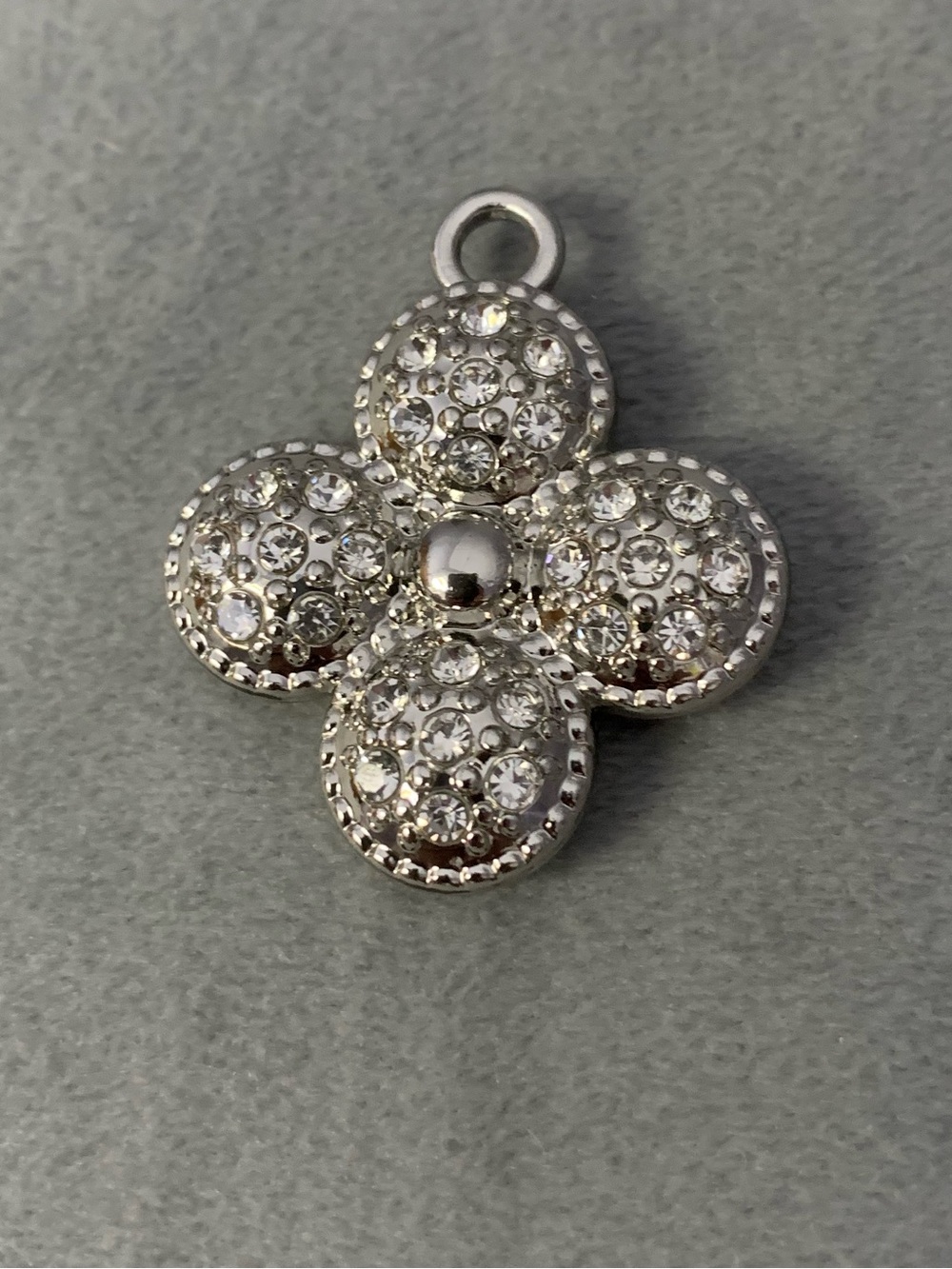 Crystal Pave Four-Petal Pendant - Silver Tone